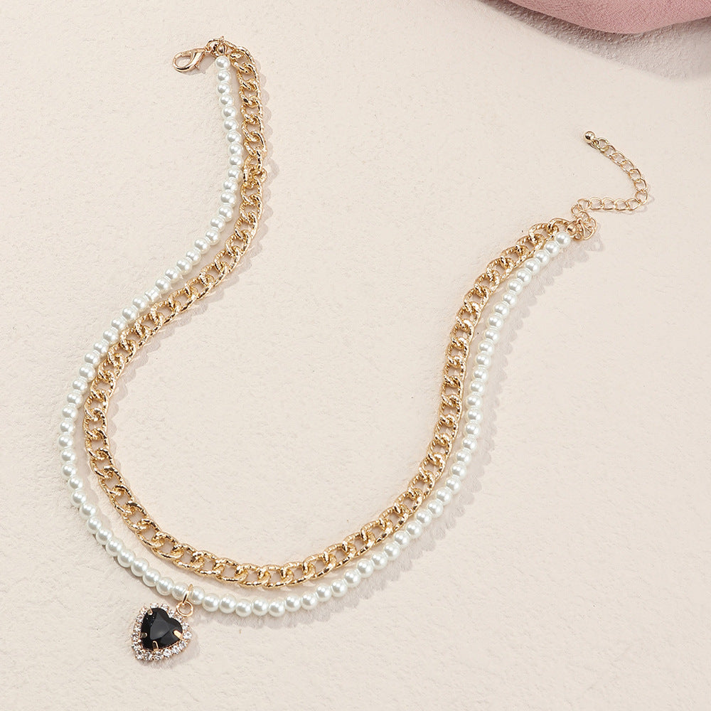 Venta al por mayor Pearl Heart Stacking Necklace Aleación Perla de imitación